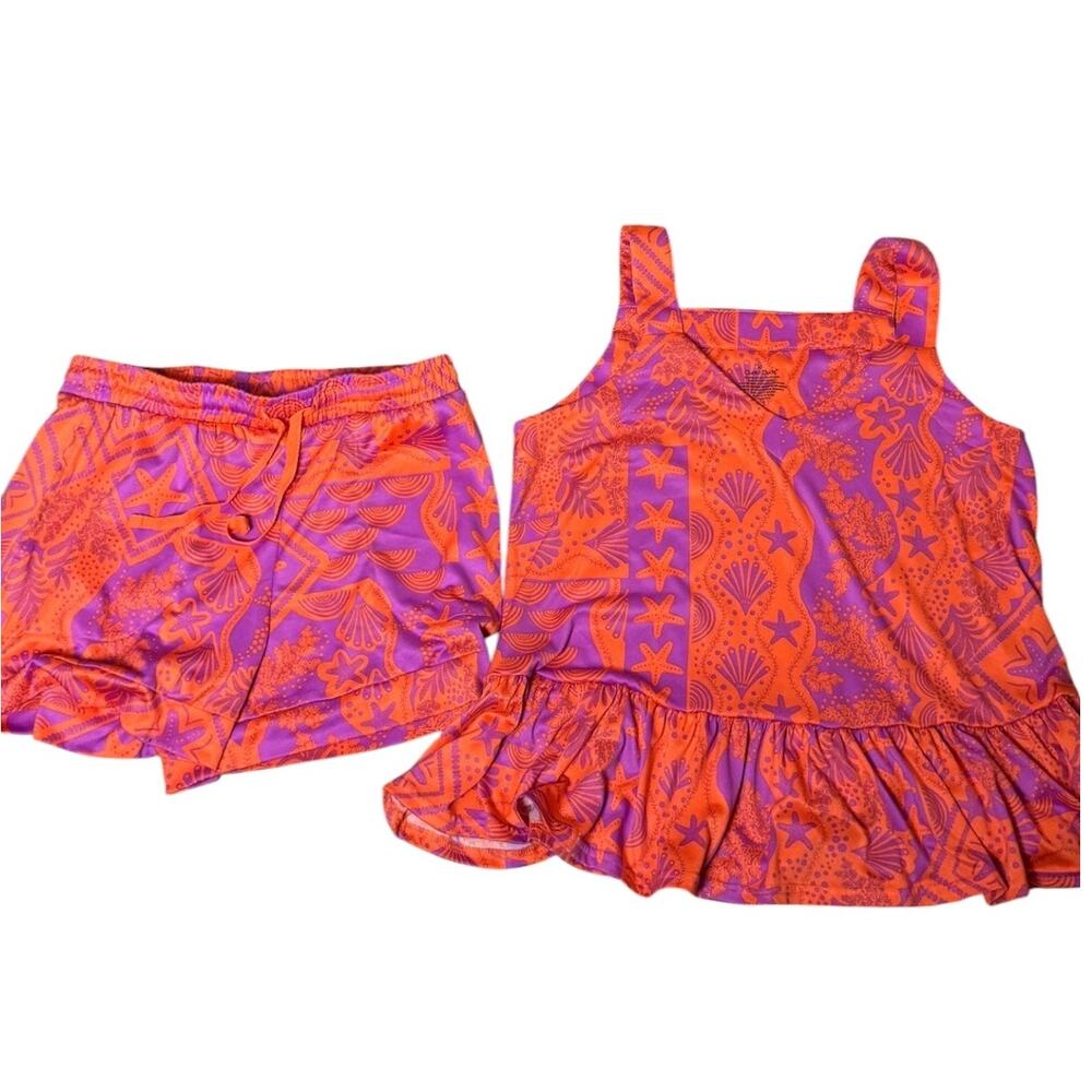 Cuddl Duds Cozy Sleeveless Soft Beach Theme Print Pajamas Set Sz S